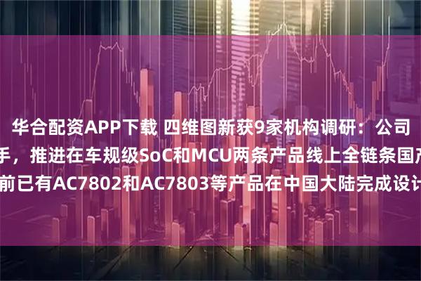 华合配资APP下载 四维图新获9家机构调研：公司与国内头部企业积极联手，推进在车规级SoC和MCU两条产品线上全链条国产化，目前已有AC7802和AC7803等产品在中国大陆完成设计、封测和晶圆制造（附调研问答）